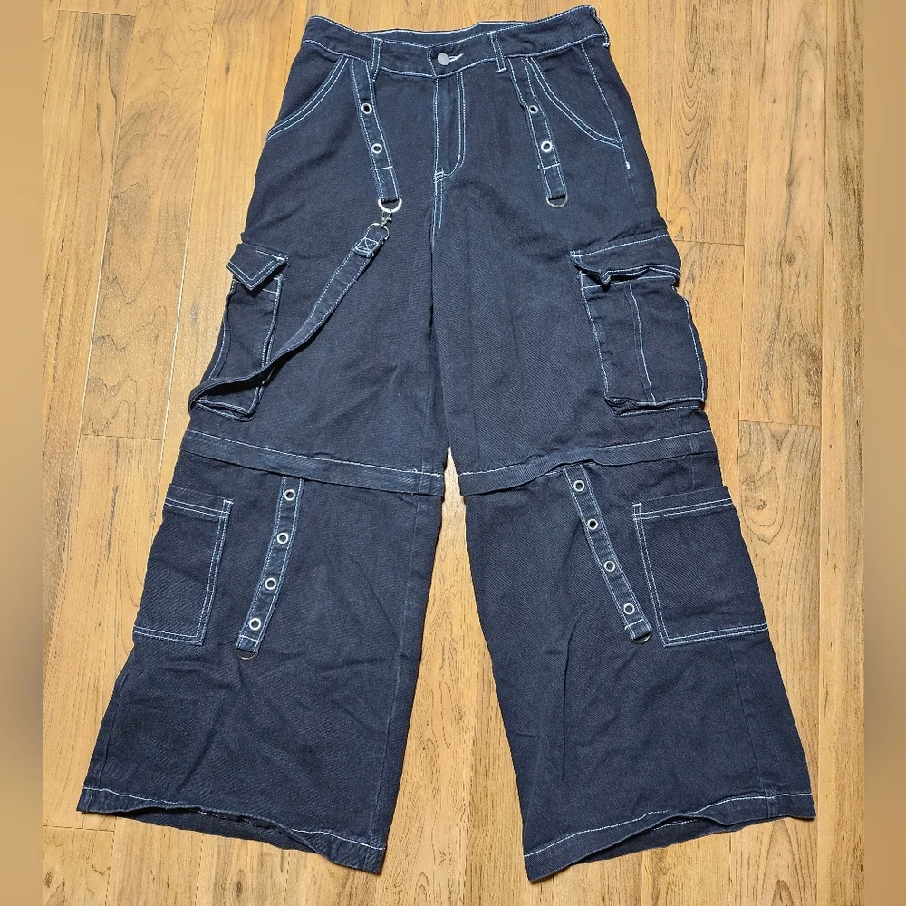 Black Cargo Pants with White Stitching - Picture 2 of 14